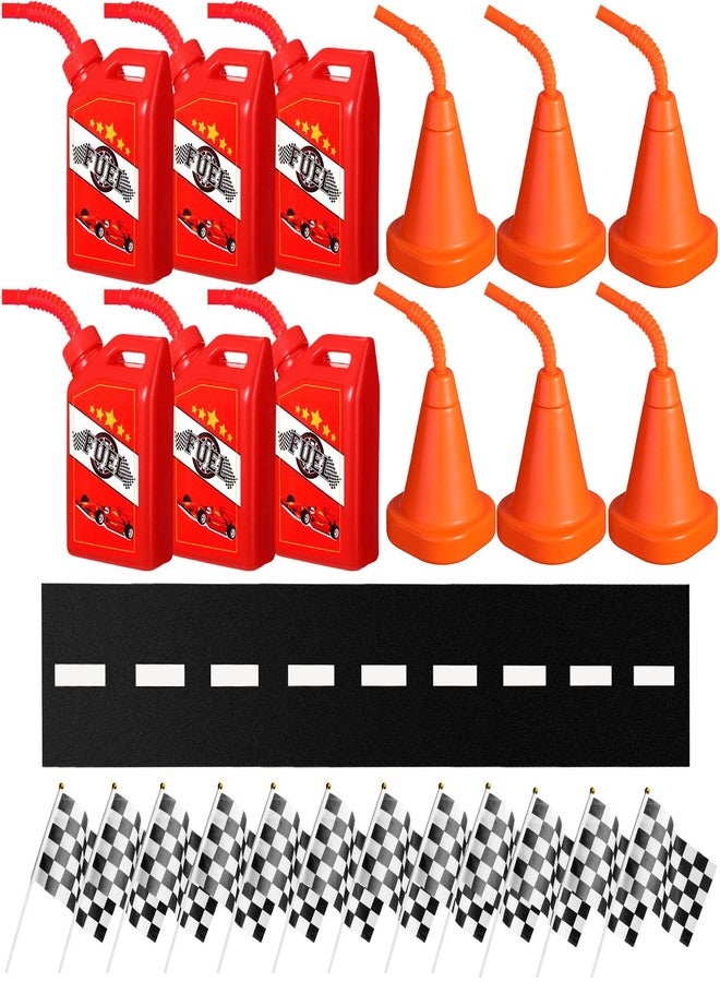 Mifoci 25 Pcs Racing Birthday Party Supplies Include 6 Fuel Race Cups 6 Cone Cups 12 Checkered Flags and Racetrack Floor Runner Race Theme Party Decorations for Racing - Image 1